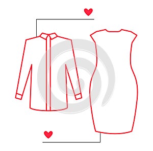 Shirt and dress outline illustration with pointers and likes