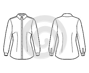 Shirt fitted technical fashion illustration with long sleeves with cuff, slim fit, darts, button-down