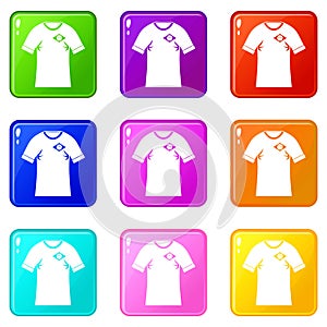 Shirt with flag of Brazil sign icons 9 set