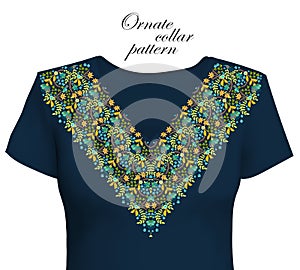 Shirt, jacket and T-shirt collar pattern. Embroidery ornament. V neck. Vector. Pastel colors