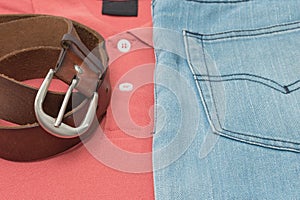 Shirt and jean with belt leater photo