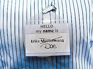 Shirt with name tag, Jane Doe, Erika Mustermann photo
