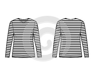 Shirt sailor basque technical fashion illustration with long sleeves, tunic length, scoop neck, oversized Apparel french