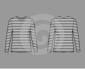 Shirt sailor basque technical fashion illustration with long sleeves, tunic length, scoop neck, oversized Apparel french