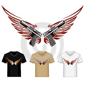 Shirt Template with Guns and Wings