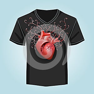 Shirt template with Human Heart and swirl pattern