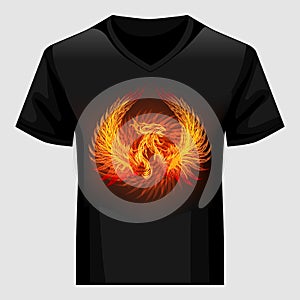 Shirt template with Phoenix in flame