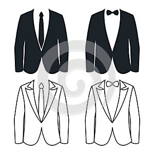 Shirt tie and bow business suit silhouette lineart vector illustration