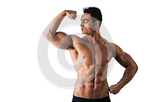 Shirtless Athletic Young Muscle Man Staring at his