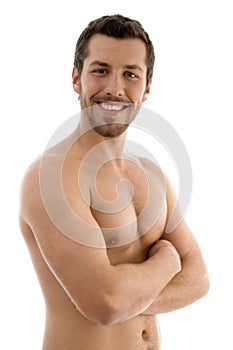 Shirtless male with folded hands