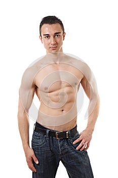 Shirtless man with toned body photo
