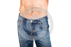 Shirtless men in jeans trousers