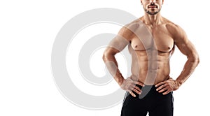 Shirtless muscular incognito bodybuilder posing.