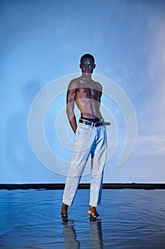 shirtless stylish african american man in