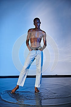 shirtless stylish african american man in