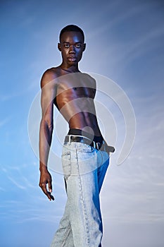 shirtless trendy african american man in