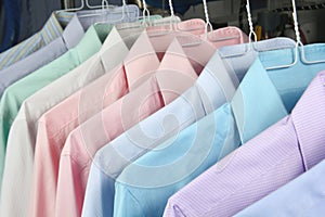 Shirts at the dry cleaners freshly ironed