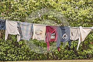 Shirts Drying on a Clothes Line