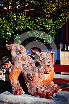 Shisa Okinawan lion statues, used as talisman or guardian at shrine and house