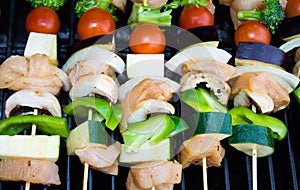 Shish-kabobs on a barbeque