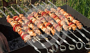 Shish kebab from pork with tomatoes photo