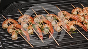 Shish kebab from sea shrimps