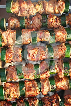 Shish kebab with vegs and mix of spices on bbq