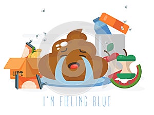 Shit Character with bad mood. Label I`m feeling blue