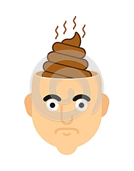 Shit in head isolated. Stupid man. Bad thoughts Vector illustration