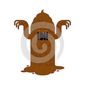 Shit monster. Turd brown mucous Mucus character. Vector illustration