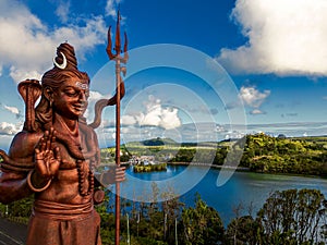 Shiv statue over the Grand Bassin lake in Mauritius.