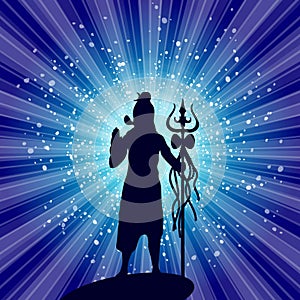 Shiva in brilliant galactic space. Greeting card for Maha Shivratri, a Hindu festival celebrated of Lord Shiva. Om or Aum Indian