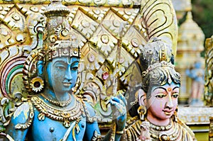 Shiva with his wife Parvati on traditional Hindu temple photo