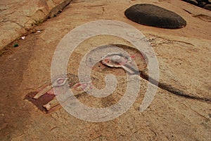 Shiva Linga. Hampi, Karnataka, India. Hindu devotional rock carvings