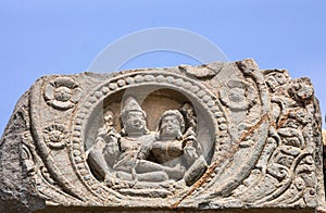 Shiva and Parvati on gable, Kasivisvesvara Temple, Lakkundi, Karnataka, India