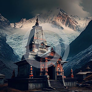 Shiva tenmple kedarnath temple, mountains