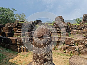 Shivalinga and ruins of the ancient Shaiva Hindu temple at My Son sanctuary in central Vietnam.