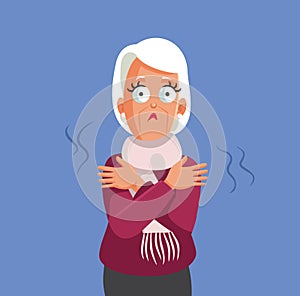 Shivering Old Lady Feeling Cold Vector Cartoon Character