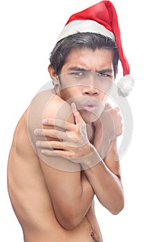 Shivering young Santa