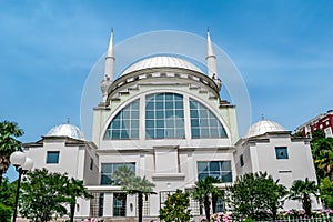Ebu Beker Mosque in Shkoder. Modern Muslim temple with two minarets