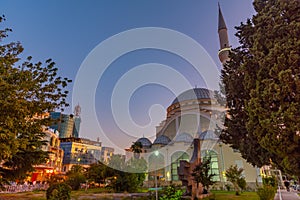SHKODER, ALBANIA, SEPTEMBER 20, 2019: Sunset view of Ebu Bekr mo