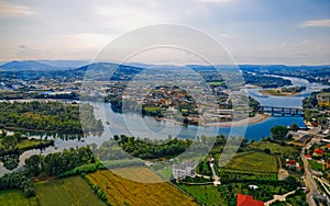 Shkoder Buna river nature in Albania panoramic aerial view photo