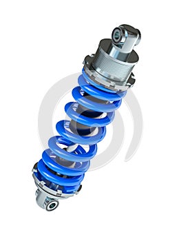 shock absorber with blue spring isolated on white