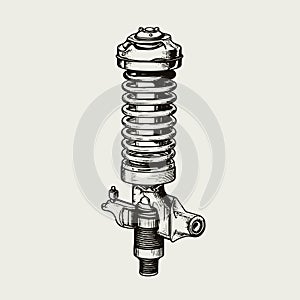 shock absorber vector drawing. Isolated hand drawn, engraved style illustration