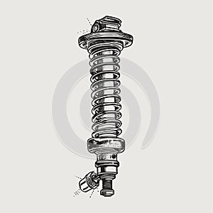 shock absorber vector drawing. Isolated hand drawn, engraved style illustration