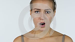 Shock, Disturbed, Close up of Upset Girl, White Background