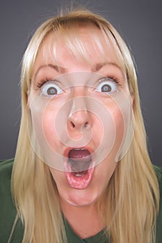 Shocked Blond Woman with Funny Face