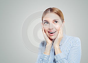 Shocked business woman on white background. Emotions, facial expression