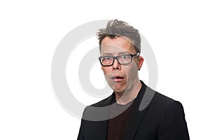 Shocked Businessman with Glasses Looking at Camera