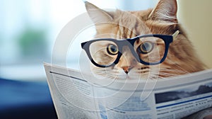 shocked cat reading a newspaper